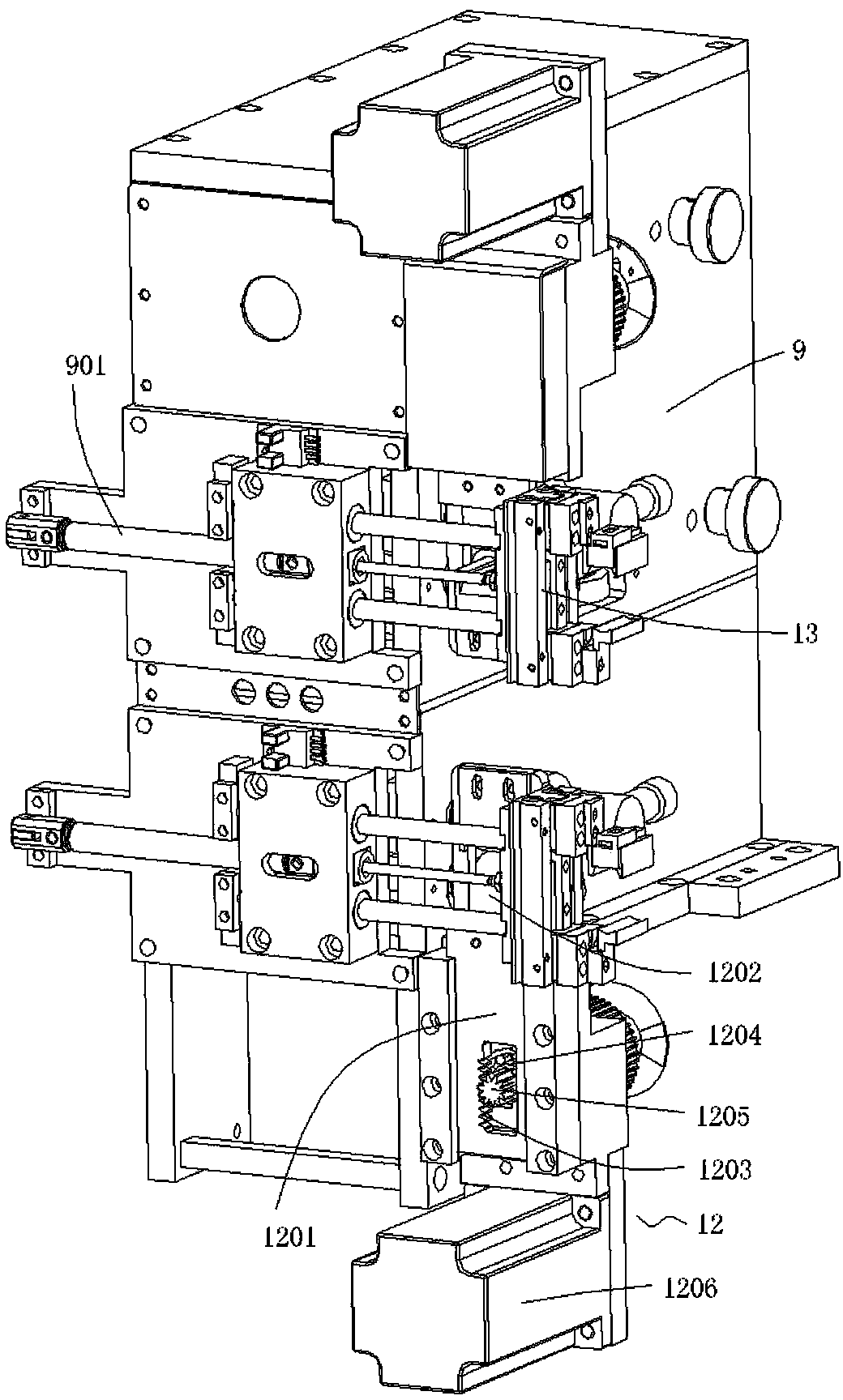 Full-automatic heat shrinkage tube penetrating pressing machine