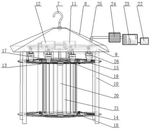 Lamp enhanced type thermoelectricity killing and collecting device for agricultural pests on illumination flexible induction heat regulation and control