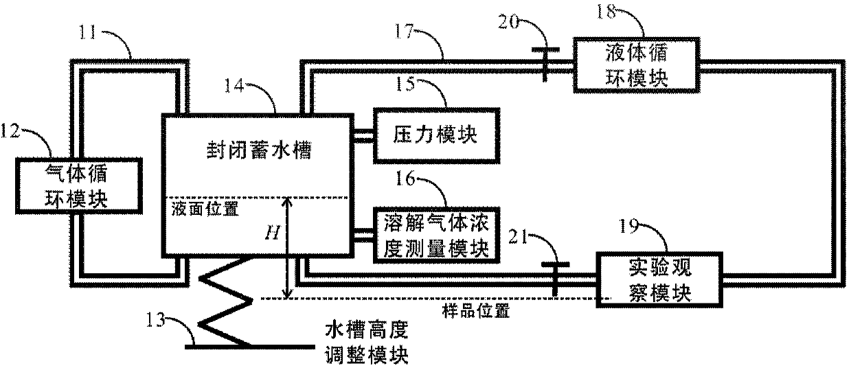 Device for adjusting and controlling dissolved gas saturation in water under different pressure intensities