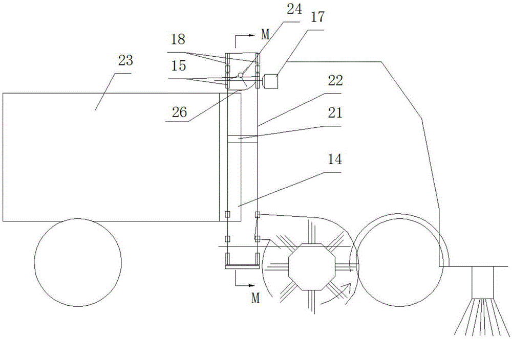 Garbage conveying system of purely sweeping type road motor sweeper