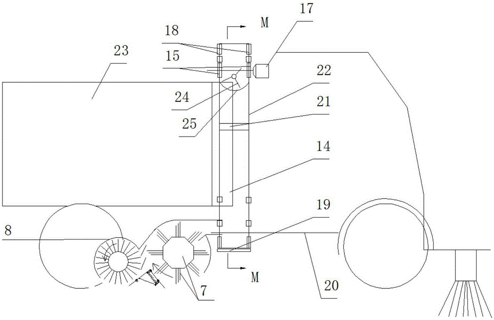 Garbage conveying system of purely sweeping type road motor sweeper