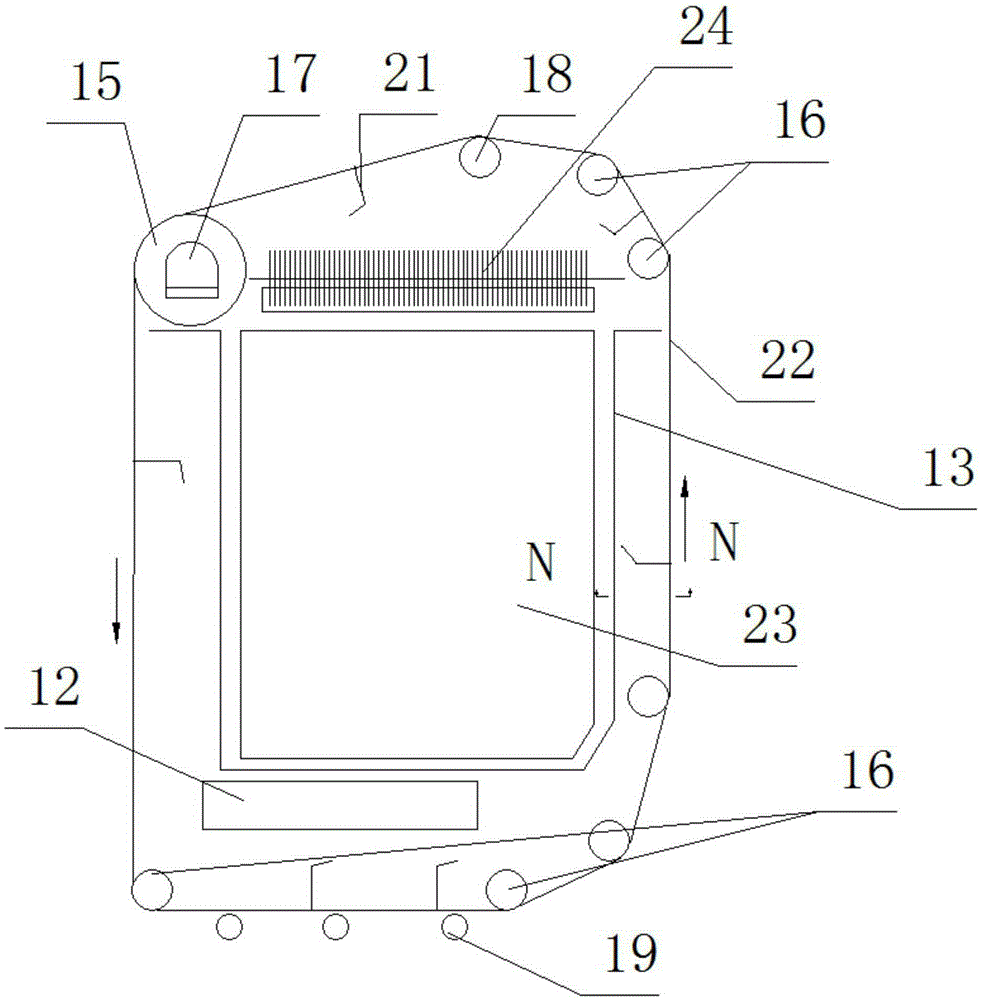 Garbage conveying system of purely sweeping type road motor sweeper