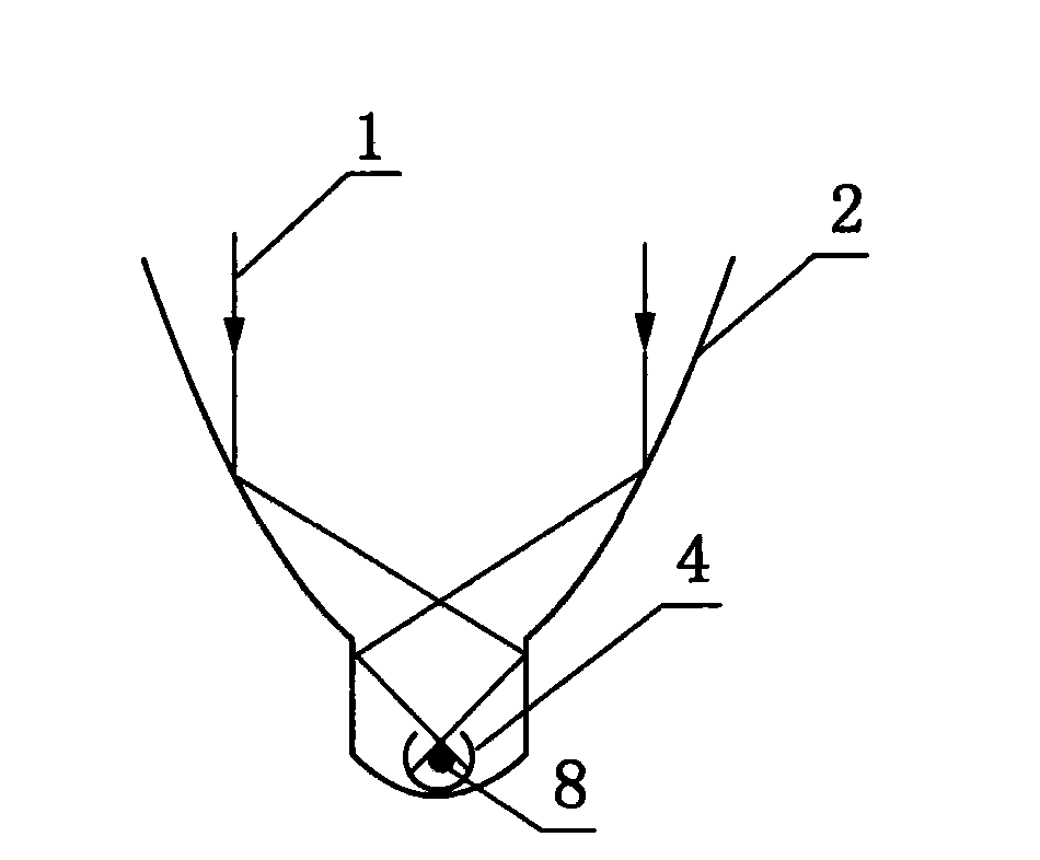 Trough-type consequent focus solar condensator for axial light transmitting