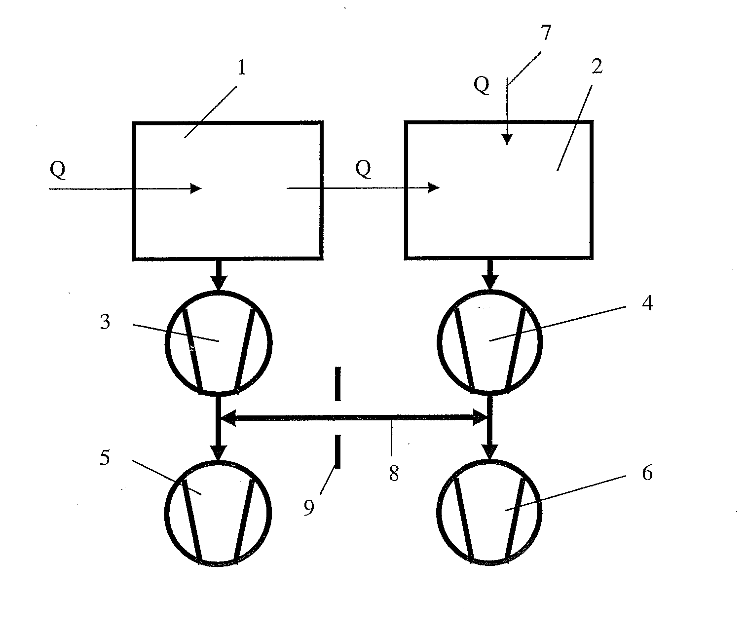 Pumping system for evacuating gas from a plurality of chambers and method for controlling the pumping system