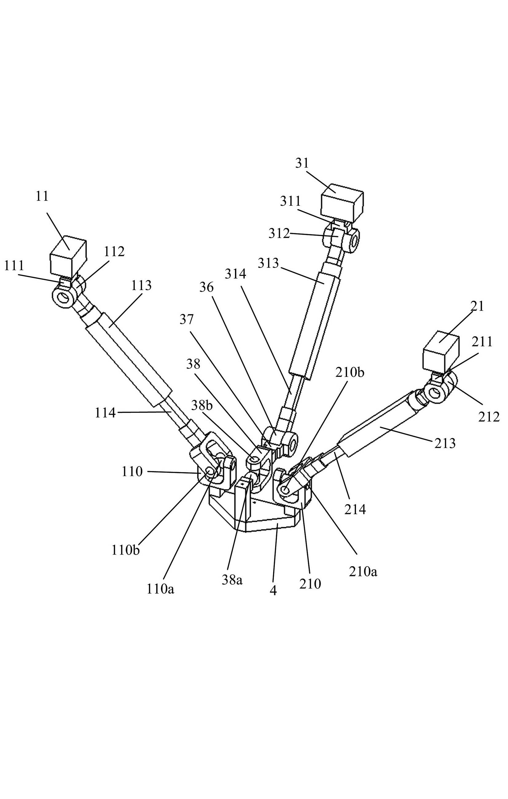 Symmetrical-structure parallel mechanism having two-turn-one-shift three degrees of freedom