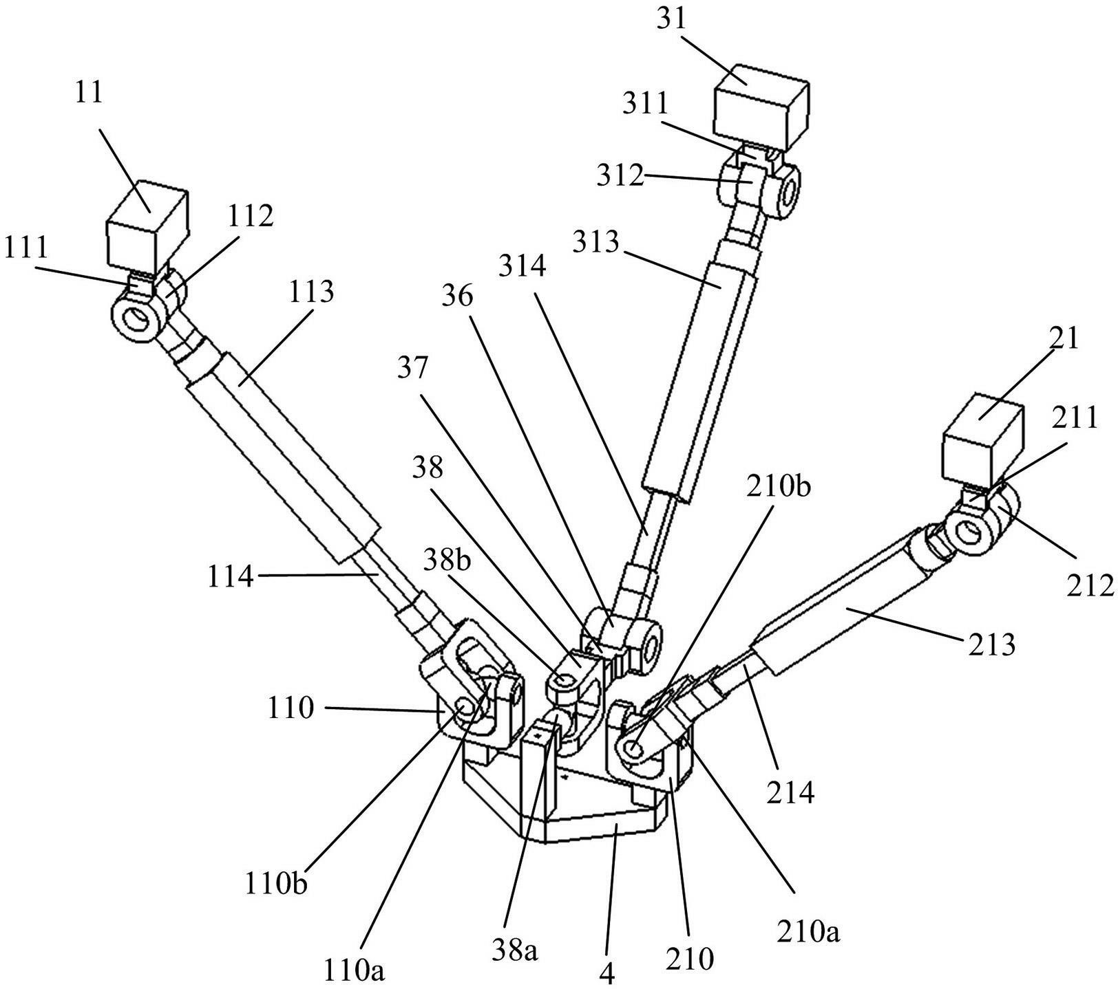 Symmetrical-structure parallel mechanism having two-turn-one-shift three degrees of freedom