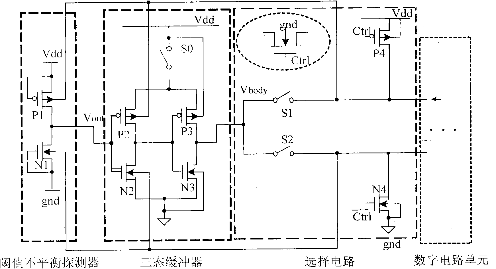 Balancing circuit configurable with threshold voltage