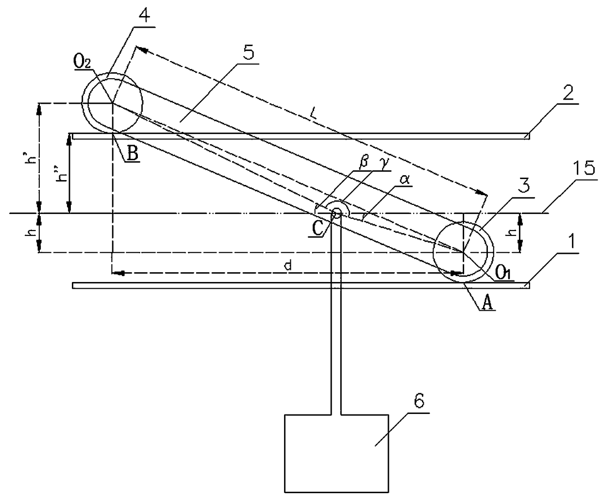 Compensated type aerial orbit carrying device for maintaining carrier running horizontally