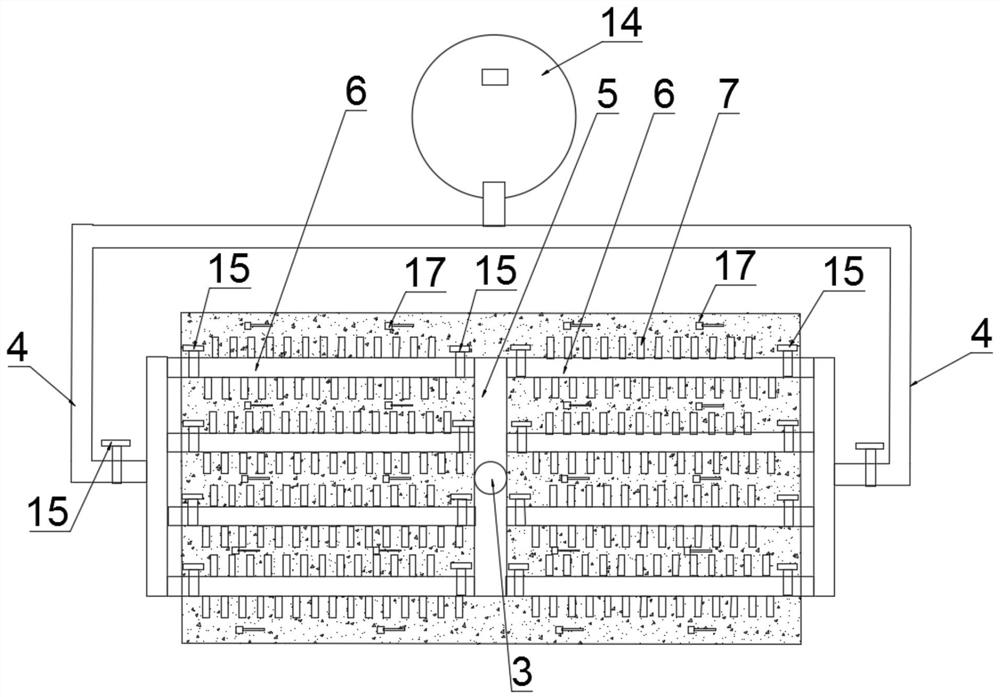 An integrated device and method for cooling and moisturizing grouting of large-volume concrete