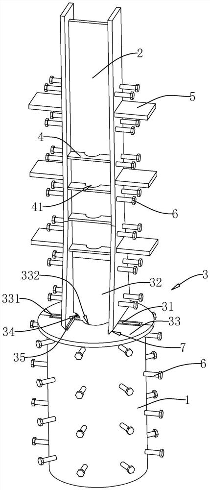 One-pile-one-column connecting structure adopting reverse building method and construction method of one-pile-one-column connecting structure