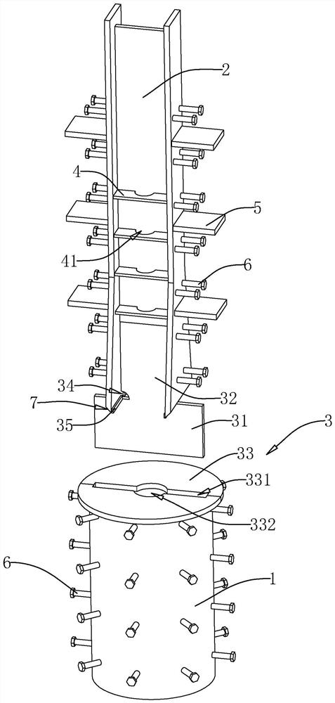 One-pile-one-column connecting structure adopting reverse building method and construction method of one-pile-one-column connecting structure