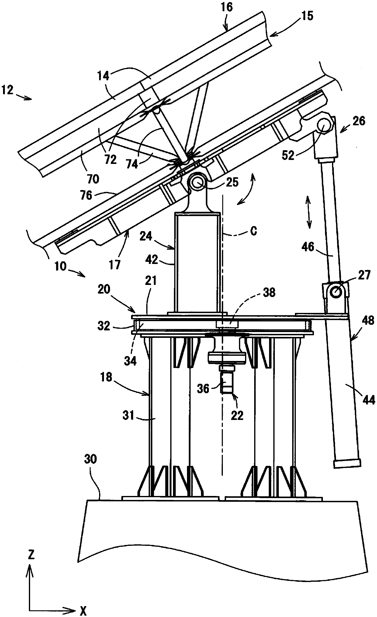 Module supporting device and solar cell device