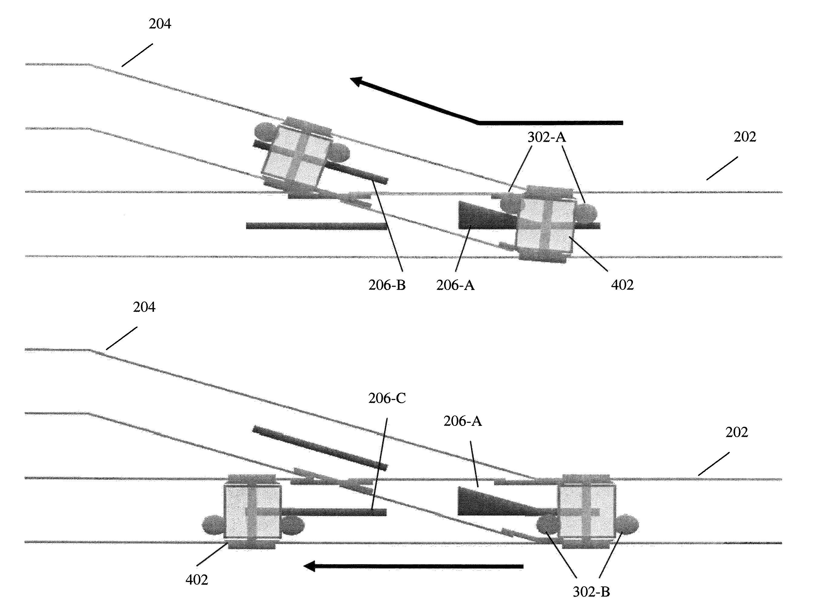 Vehicle-based switch mechanisms in fixed guideway transportation systems and methods for controlling same