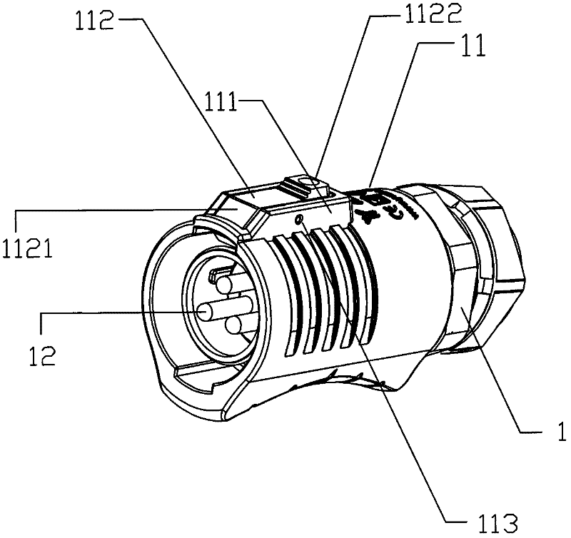 Industrial connector, and male head and female socket thereof