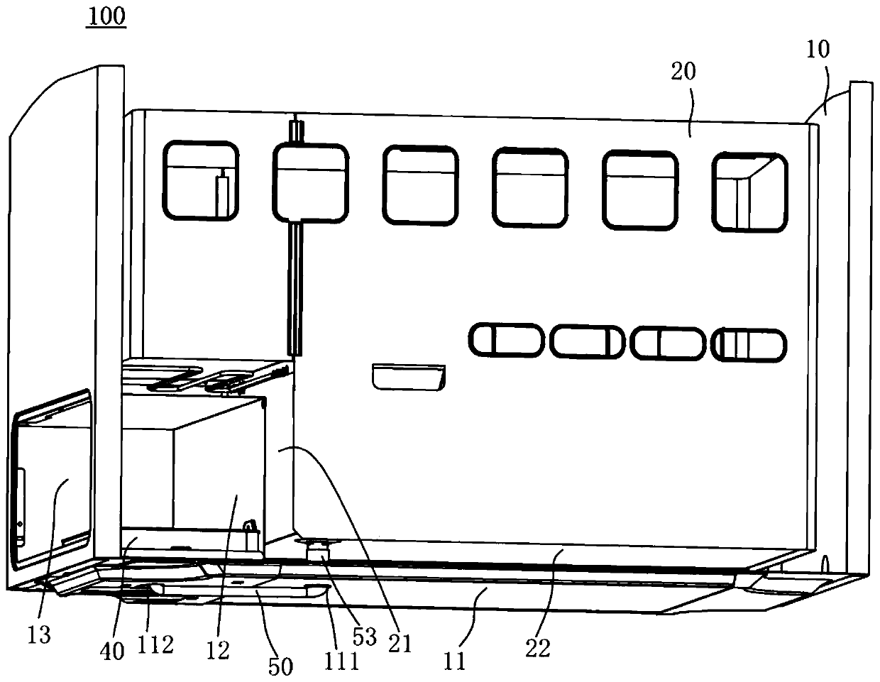 Water draining structure and horizontal type refrigerator