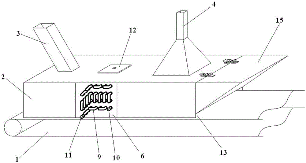 Flue gas collection device with multiple rows of staggered diversion tube bundles and triangular expansion cover