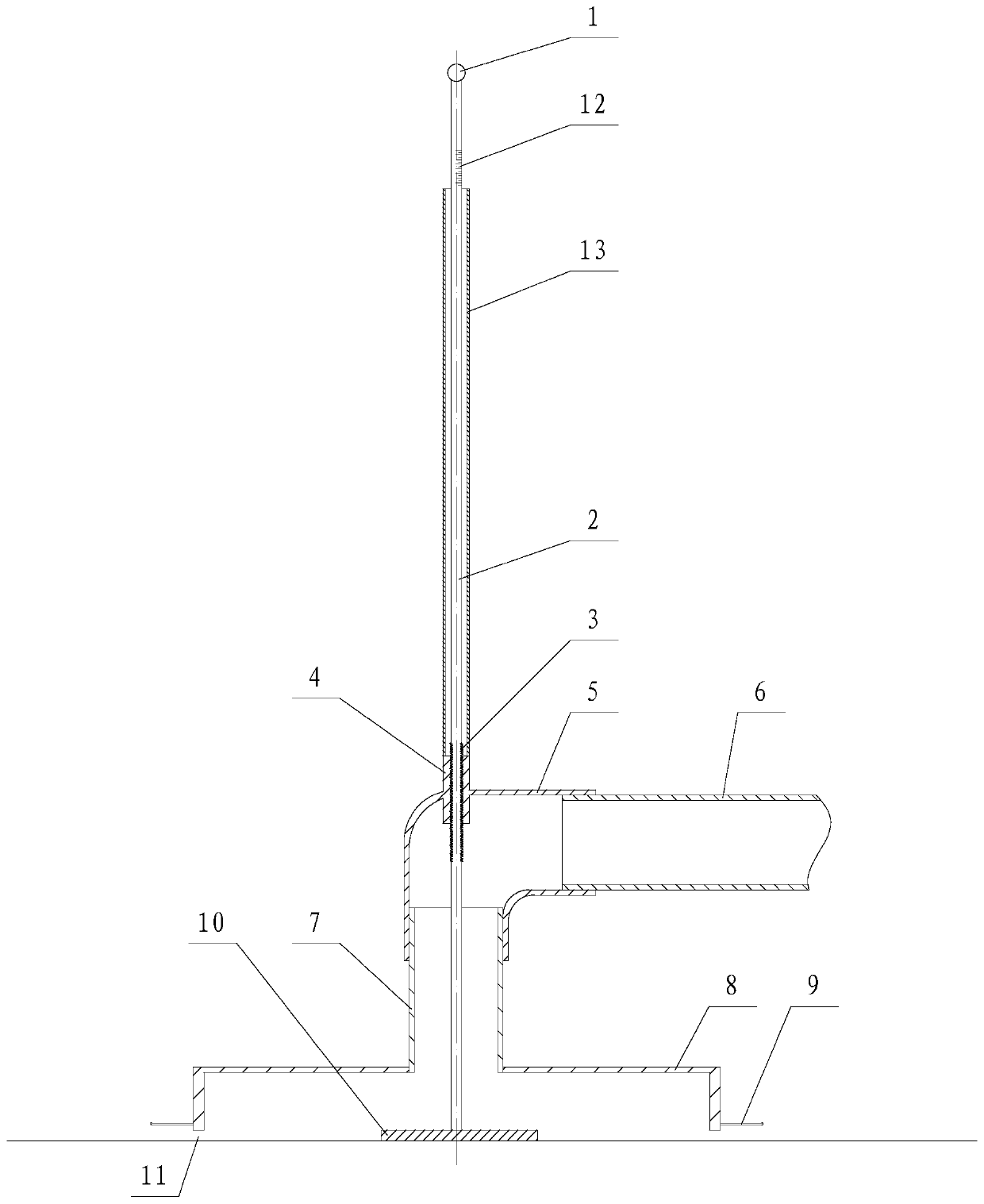 Pore-adjustable rotary-rod type bottom blowdown device for shrimp breeding pond