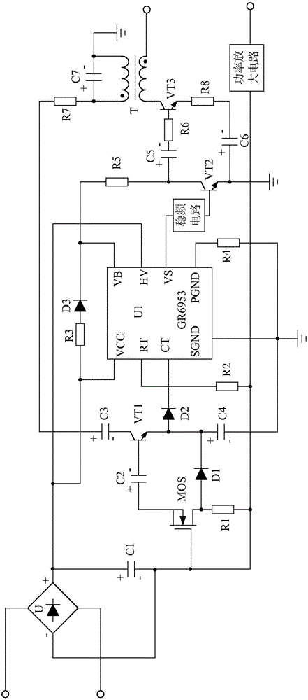 Frequency stabilization circuit-based high-power and low-noise electronic ballast