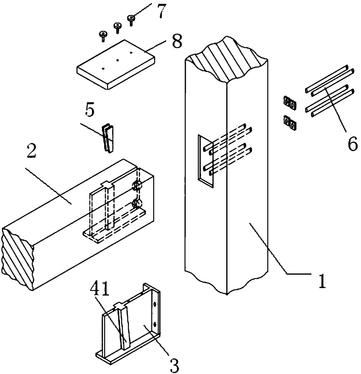 Fabricated steel-wood structure connecting joint