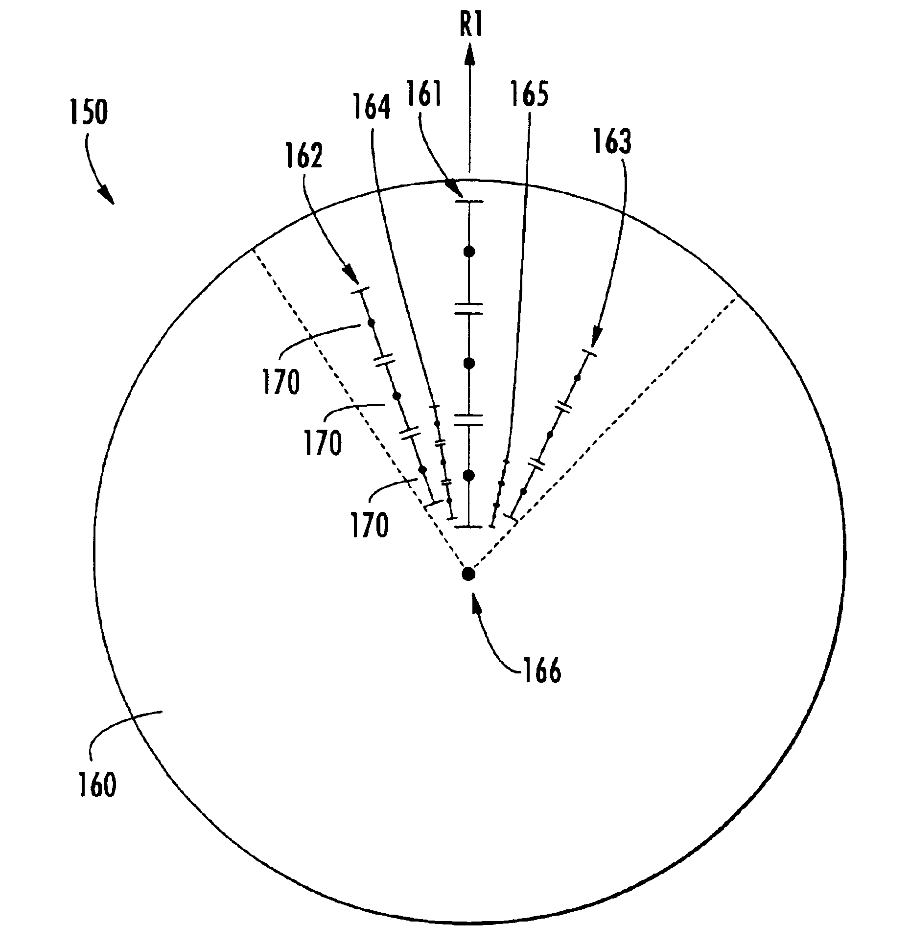 Multiband radially distributed graded phased array antenna and associated methods