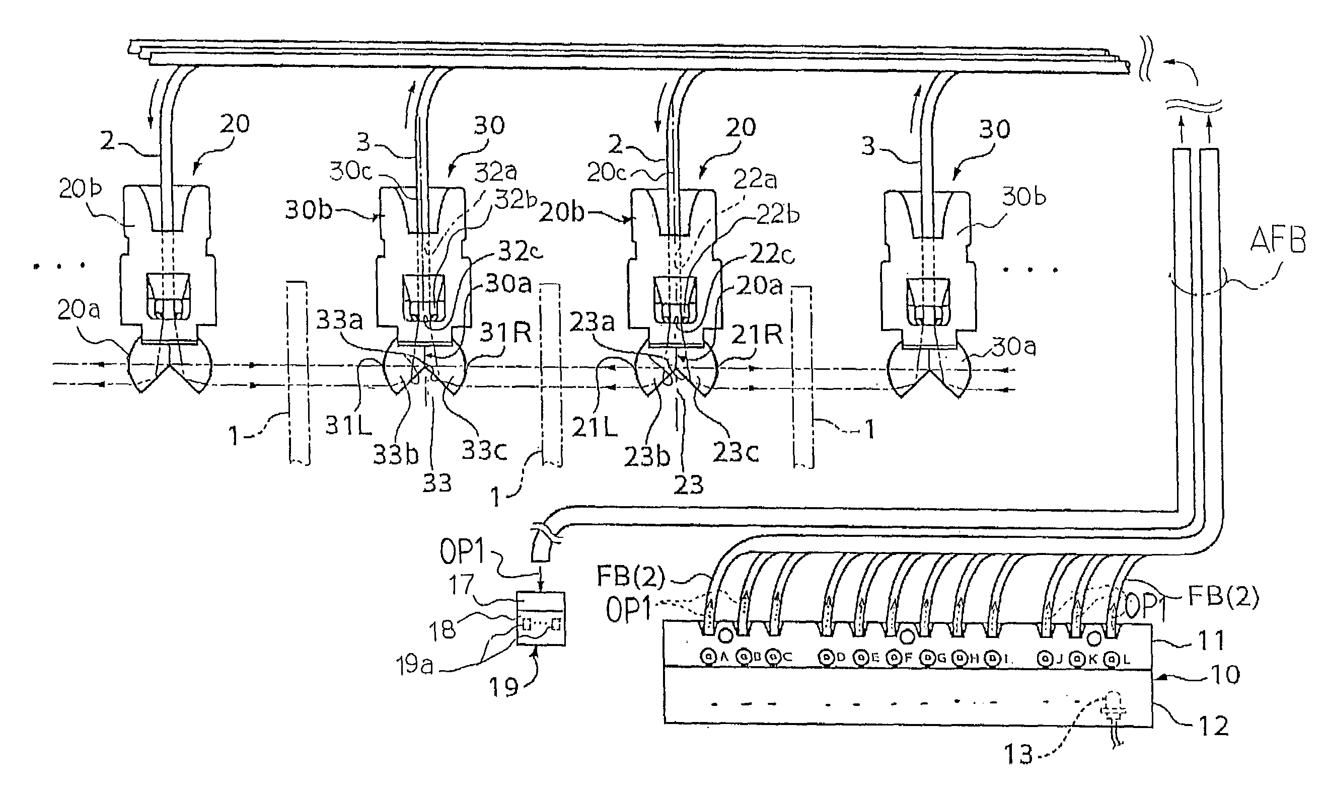 Optical transducer having optical fiber plug transparent to curing light and non-transparent to sensing light