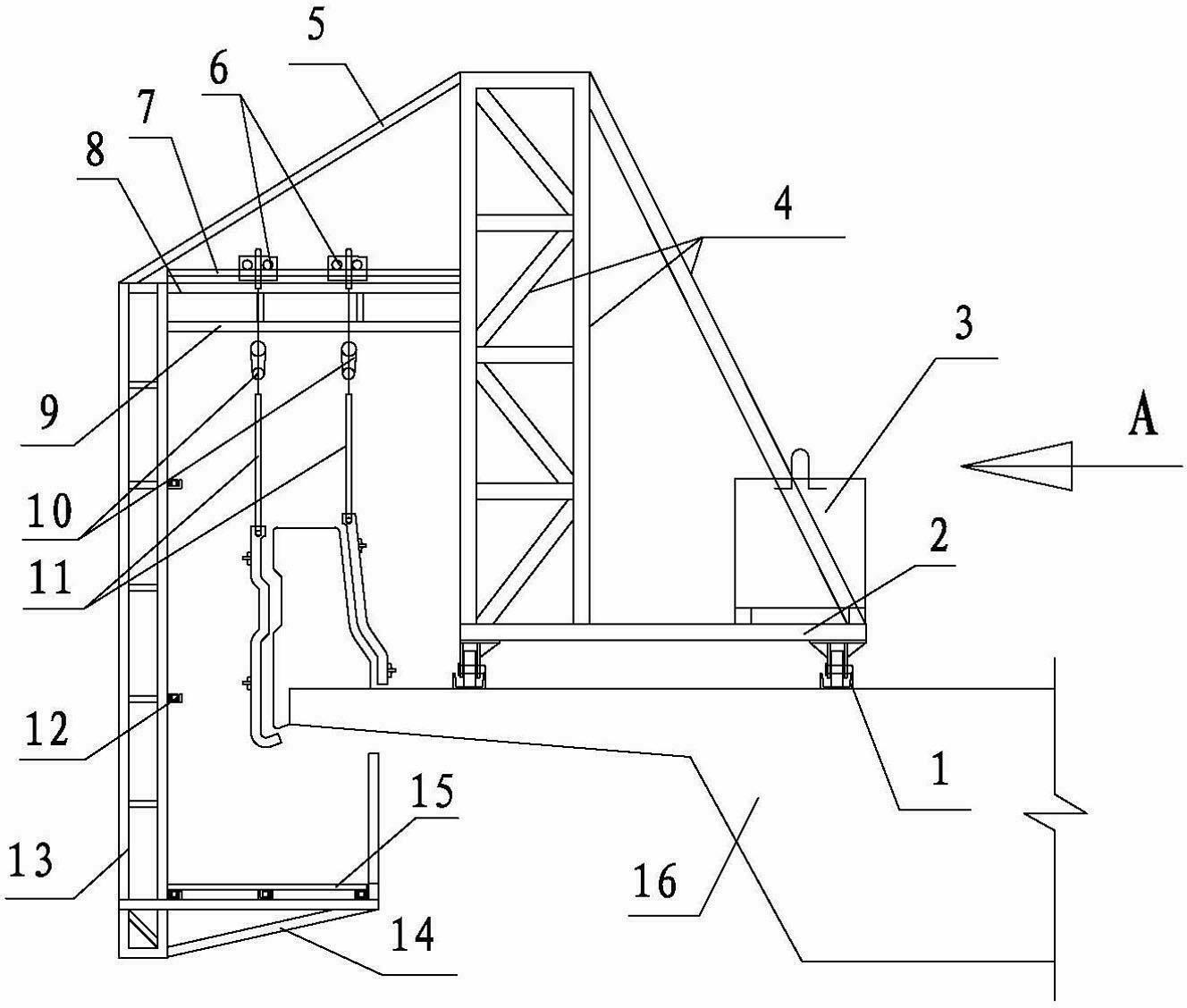 Upper air anti-collision guardrail module transfer hanging bracket and construction method