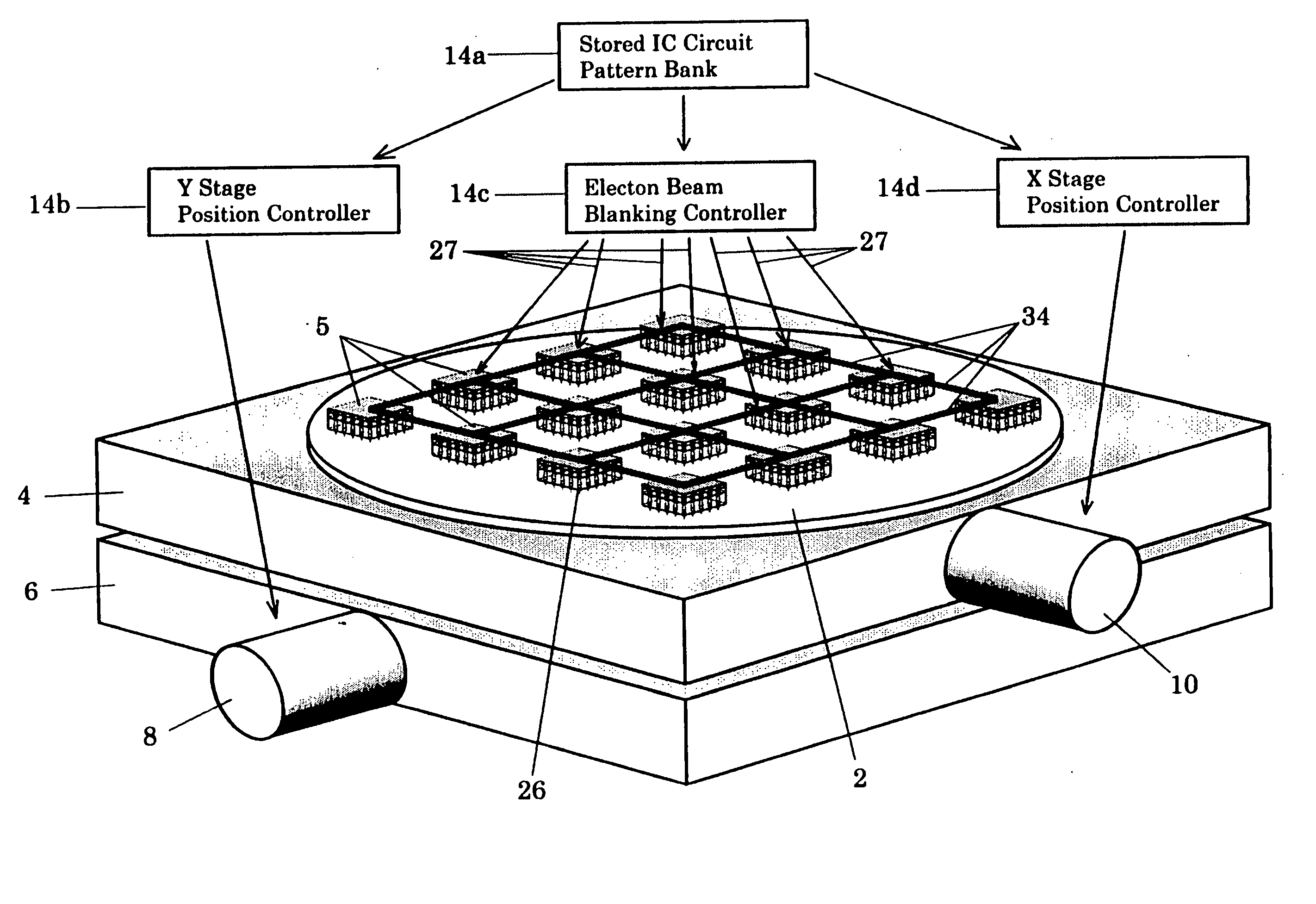 Parallel multi-electron beam lithography for IC fabrication with precise X-Y translation