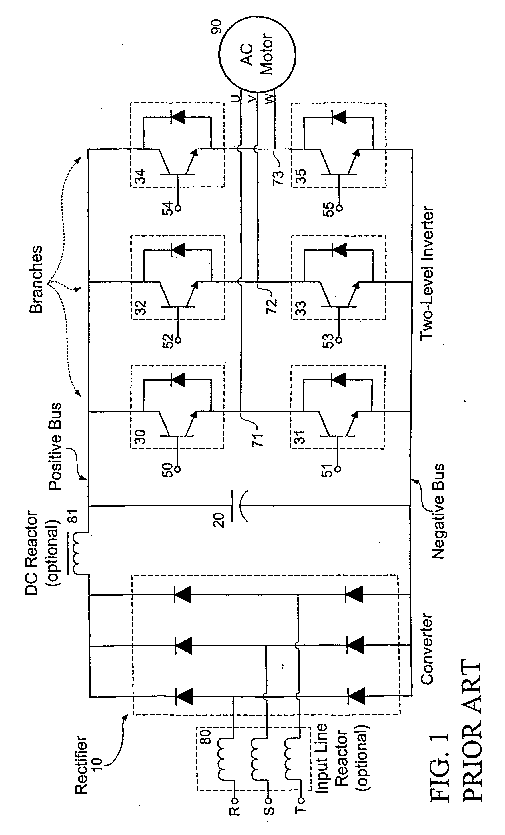 Low voltage, two-level, six-pulse induction motor controller driving a medium-to-high voltage, three-or-more-level ac drive inverter bridge