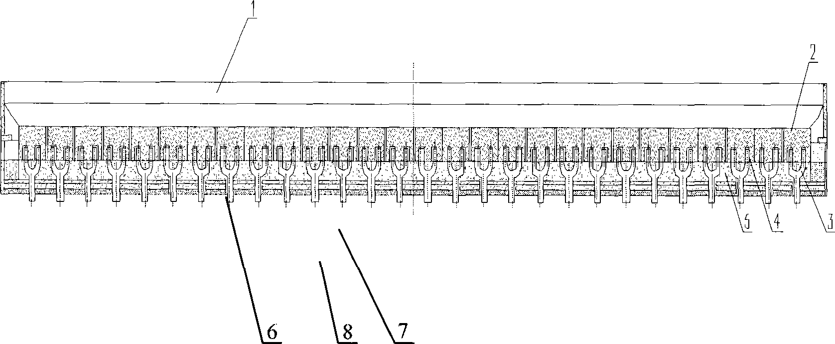 Cathode structure of aluminum cell vertical cathode steel bar current outlet