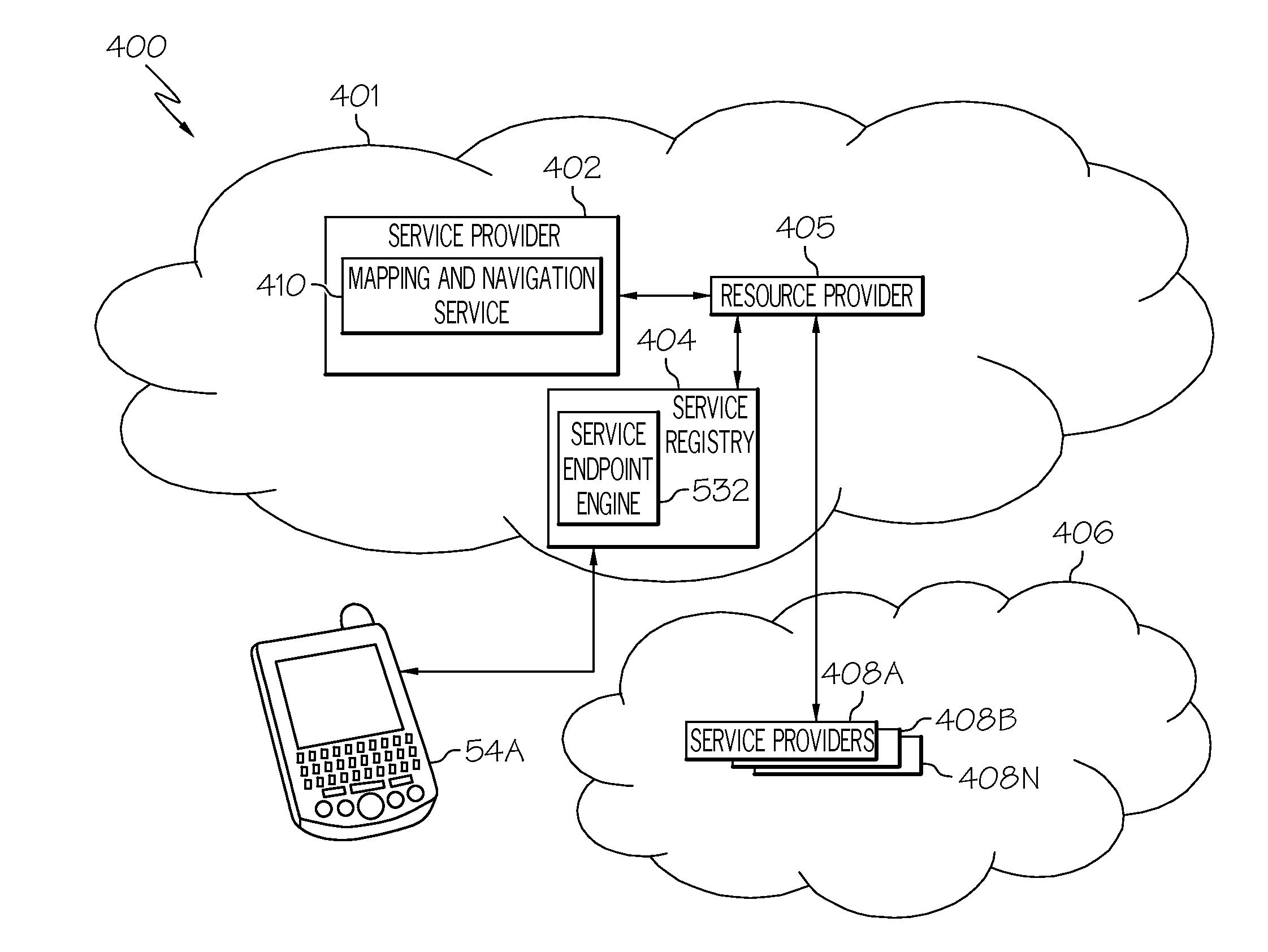 Locating service endpoints from a service registry