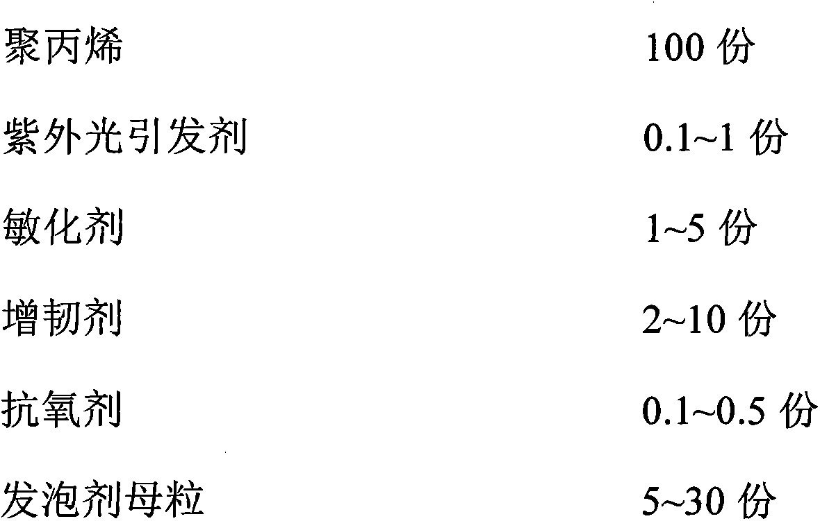 Preparation method of polypropylene foaming sheet material through ultraviolet light radiation crosslinking