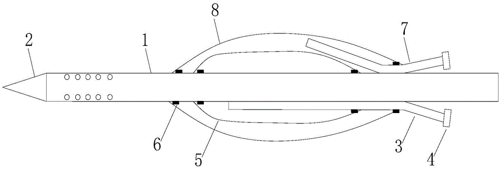 Double-layer film bag device and method for sealing grouting pipes in gushing sandy soil layers