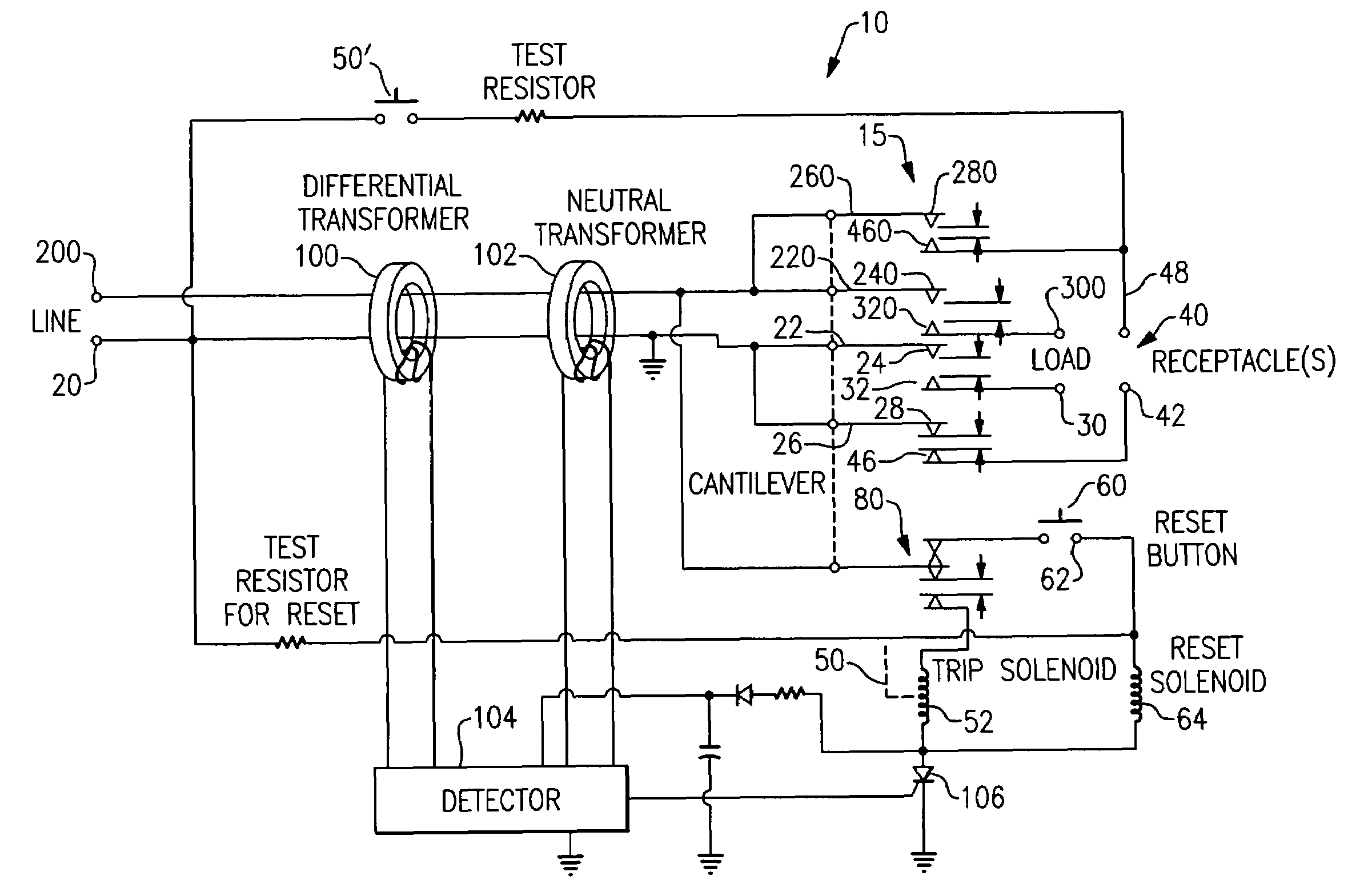 Protection device with a sandwiched cantilever breaker mechanism