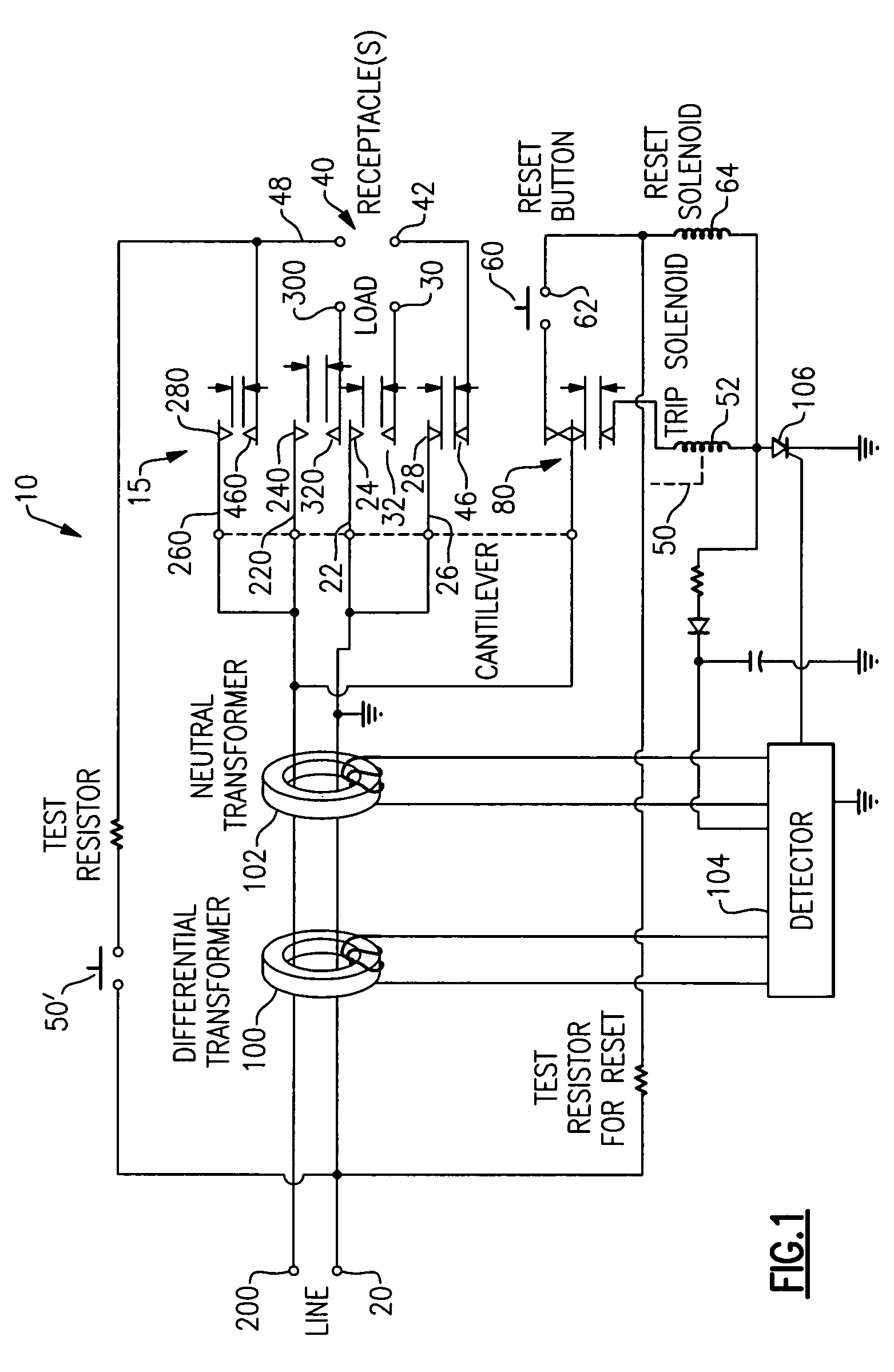 Protection device with a sandwiched cantilever breaker mechanism