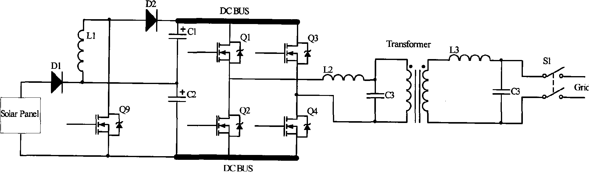 Topological structure for solar photovoltaic inverter