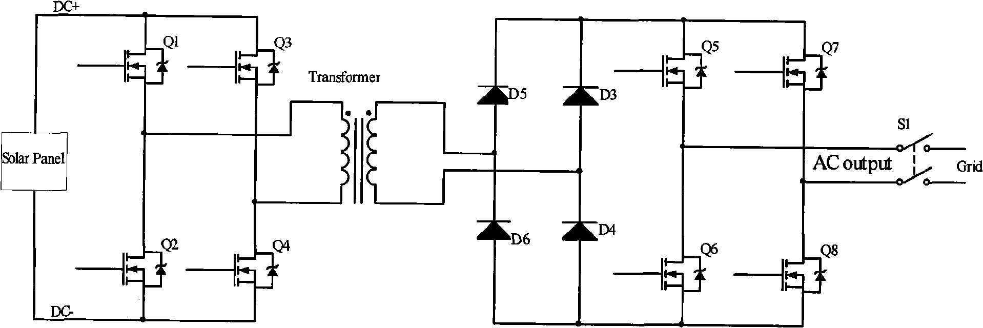 Topological structure for solar photovoltaic inverter