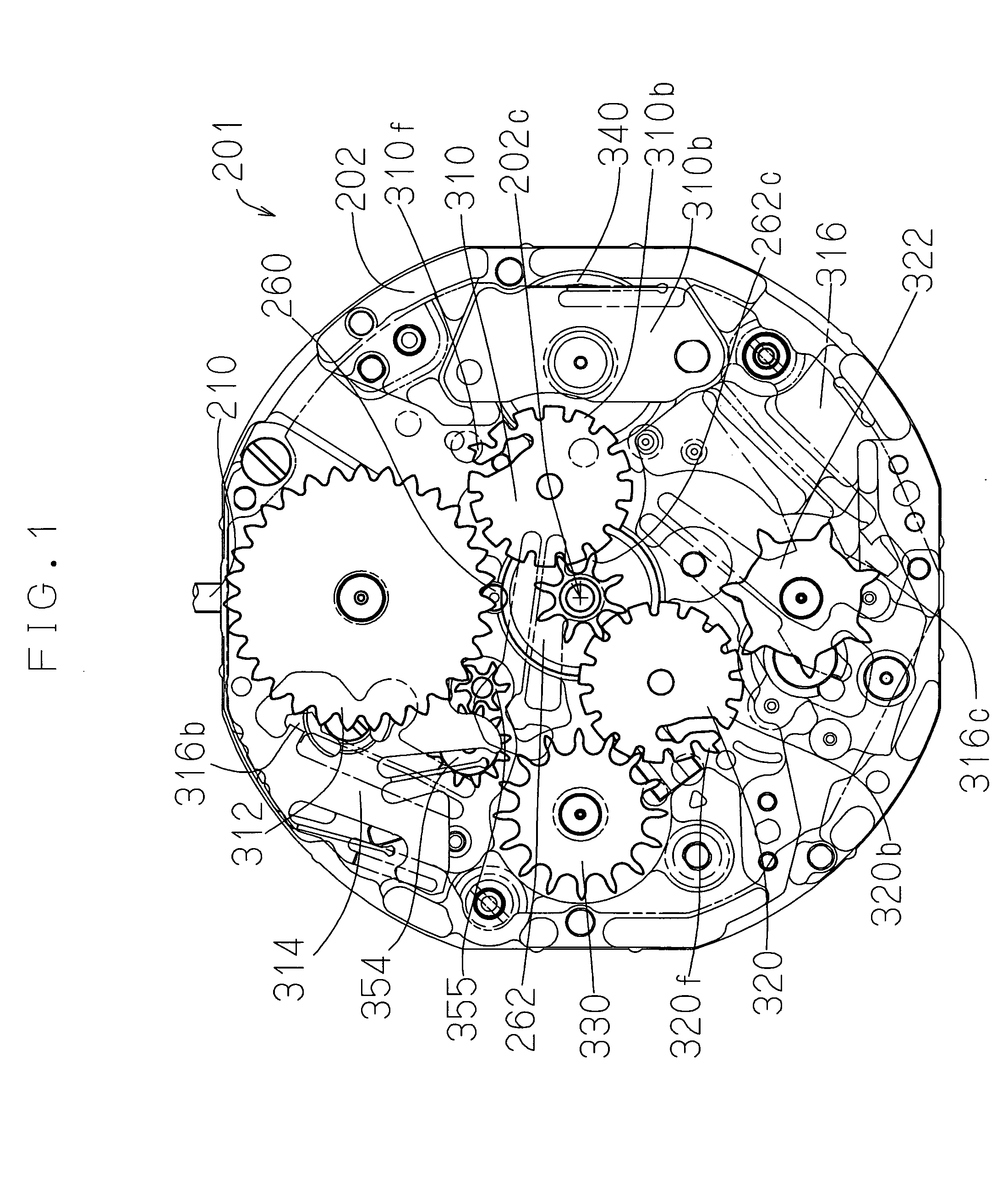 Multifunction timepiece capable of constituting plural fan shape moving hand train wheel layouts