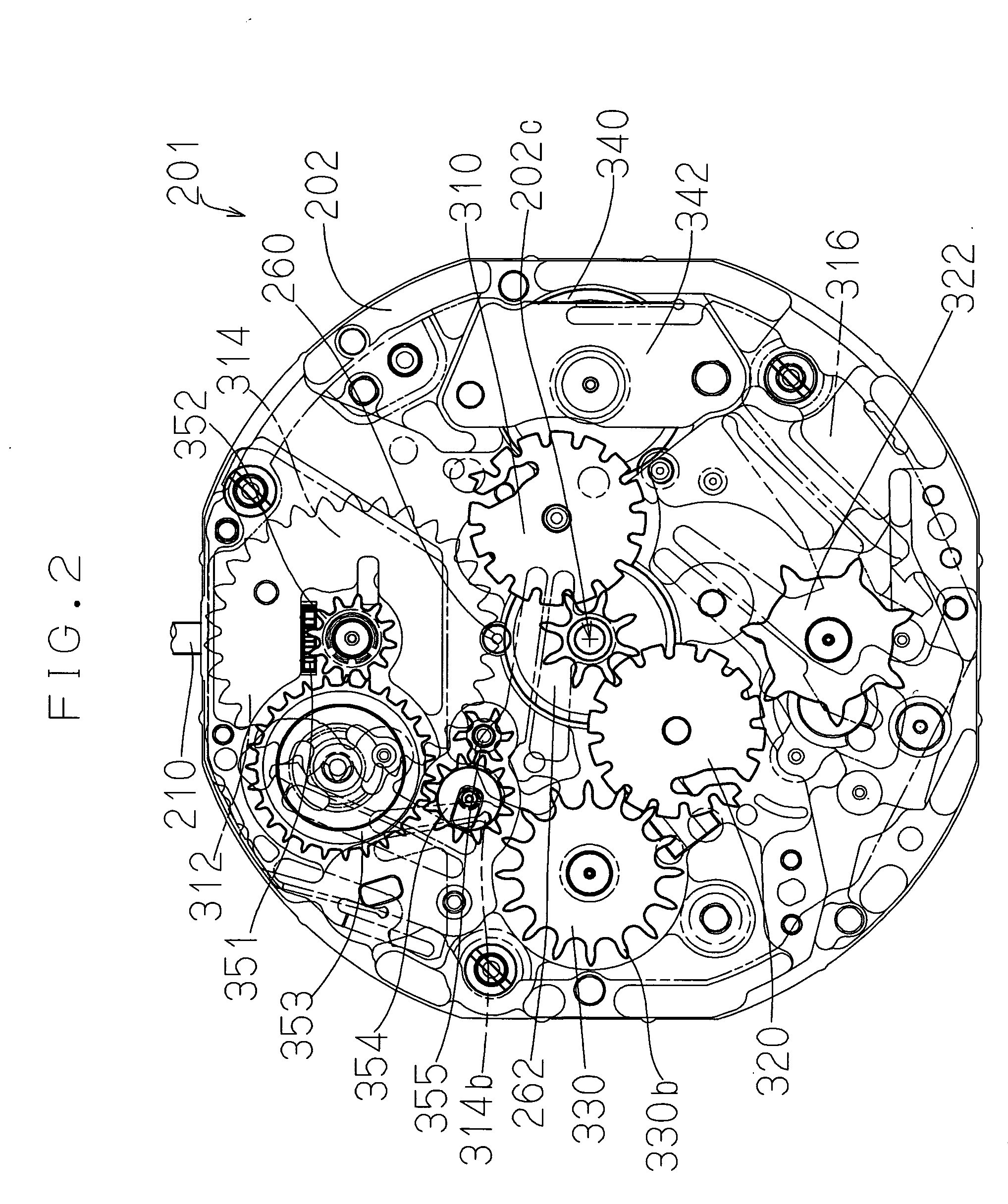 Multifunction timepiece capable of constituting plural fan shape moving hand train wheel layouts