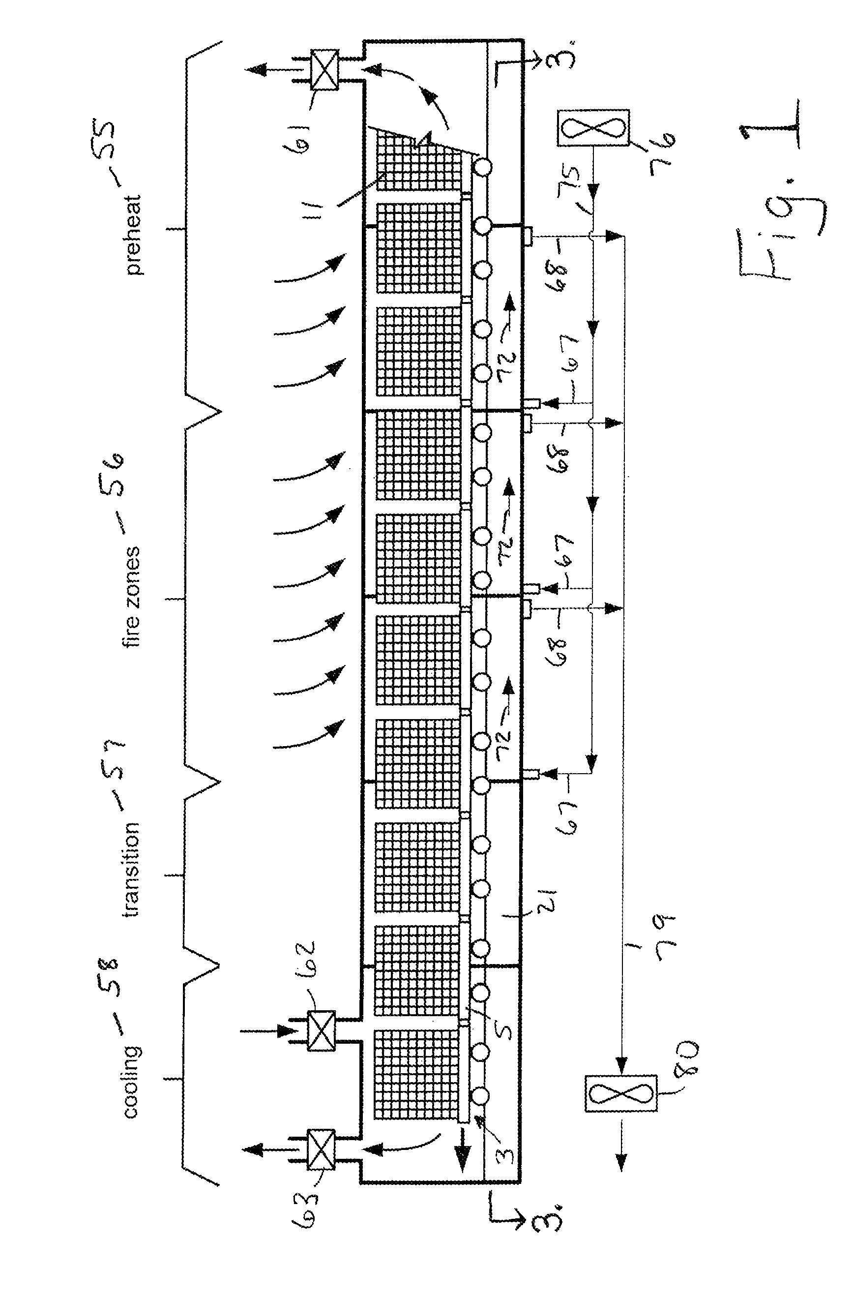 Method and apparatus for cooling the underside of kiln cars