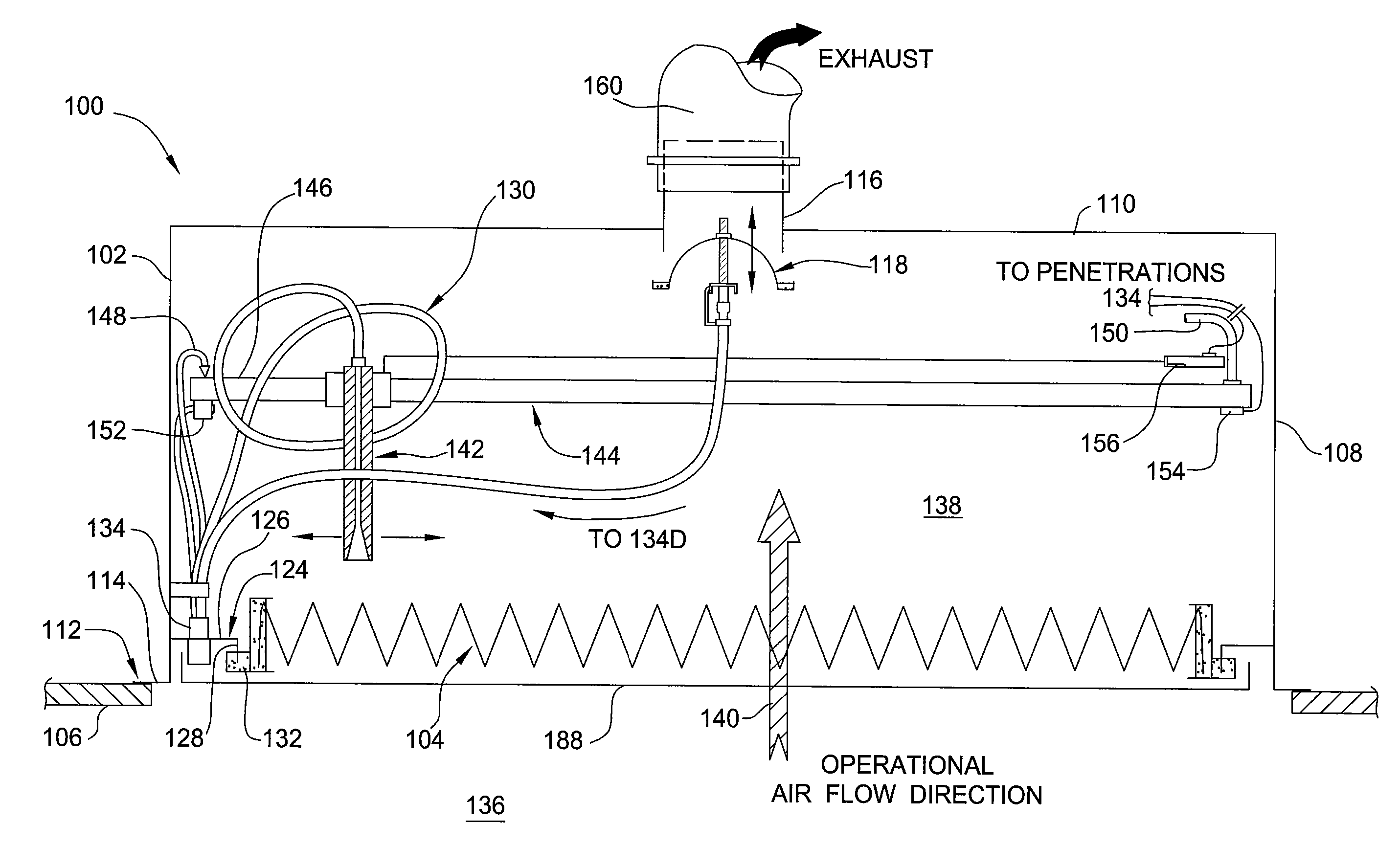 Exhaust filter module with mechanically positionable scan probe