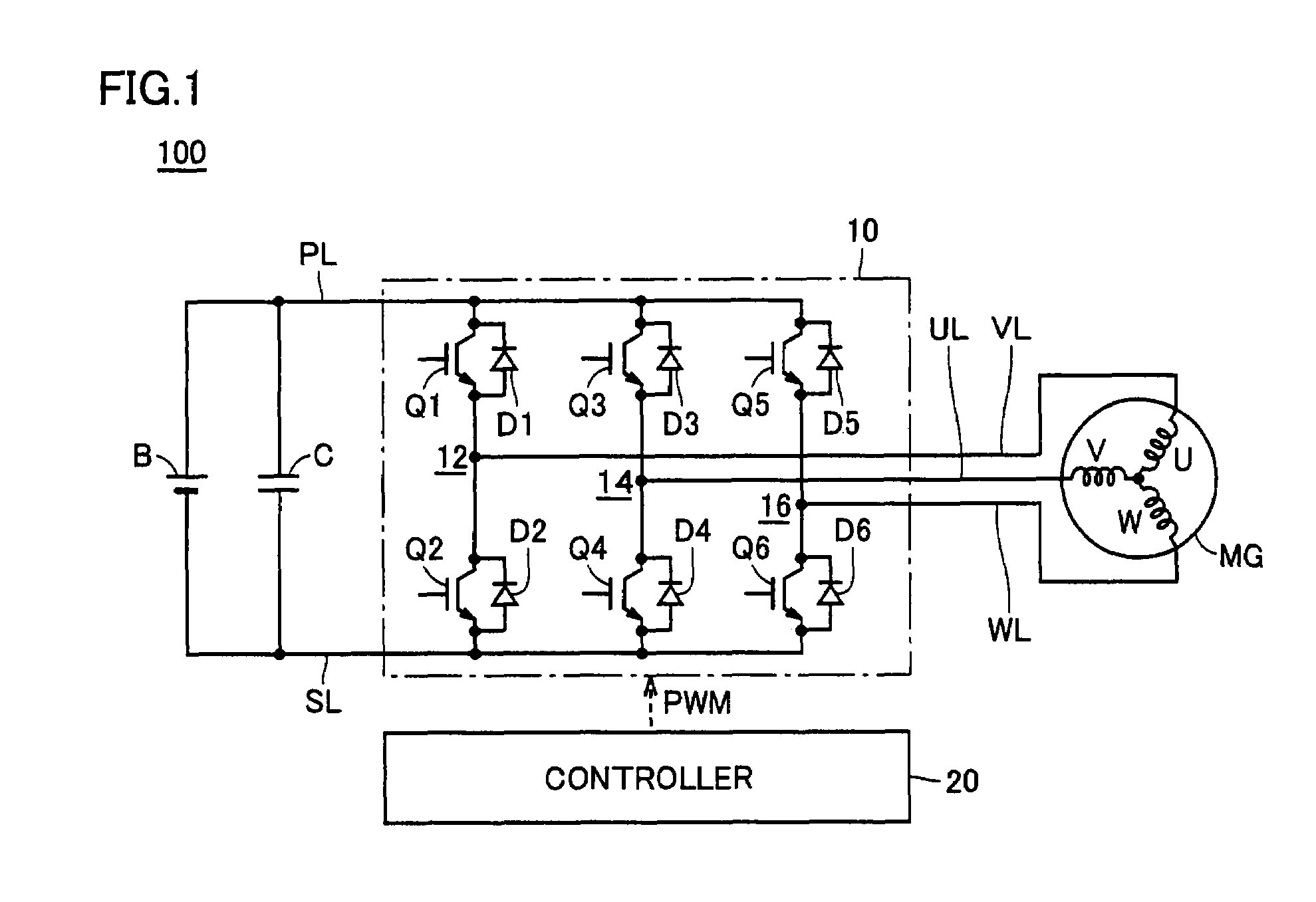 Heat dissipating fins opposite semiconductor elements