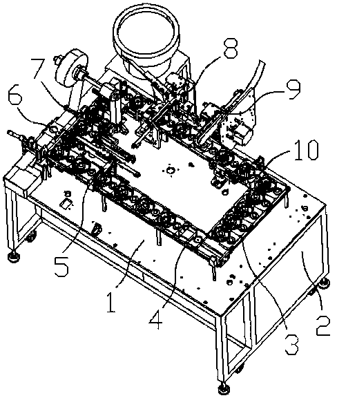 Full-automatic assembling machine of a hanging type earphone bottom shell part convenient for rubberizing