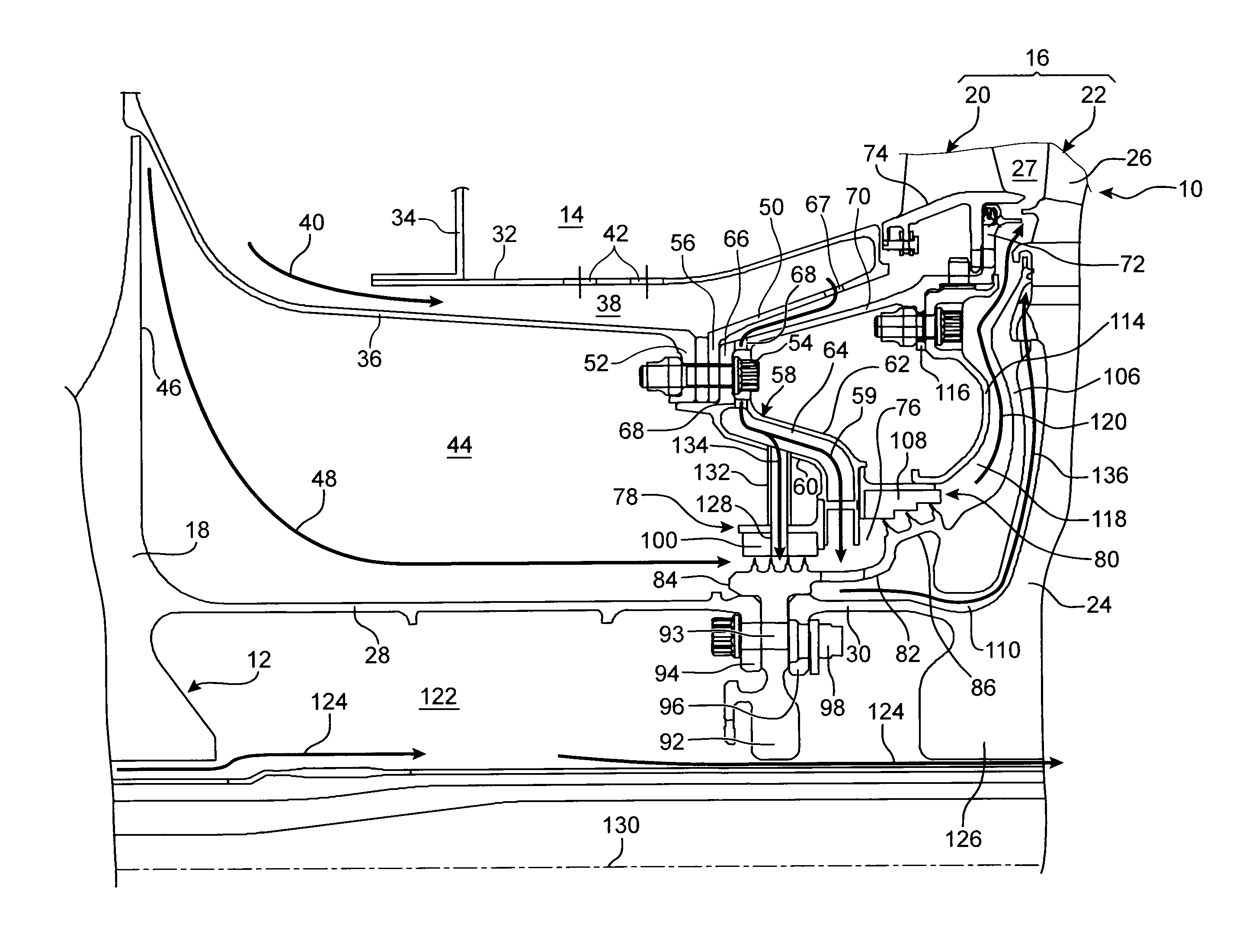 Turbine engine including an improved means for adjusting the flow rate of a cooling air flow sampled at the output of a high-pressure compressor