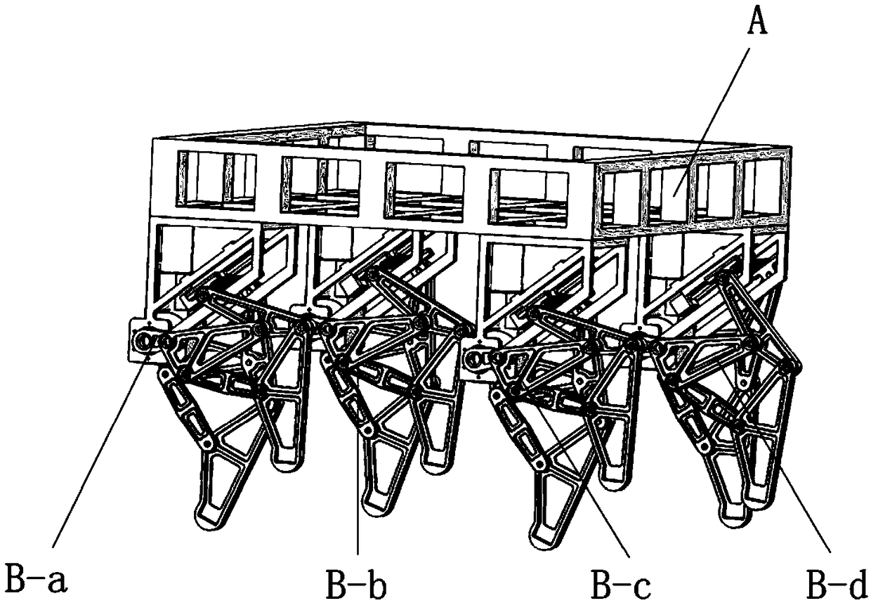 Walking carrying platform with adjustable foot end trajectory