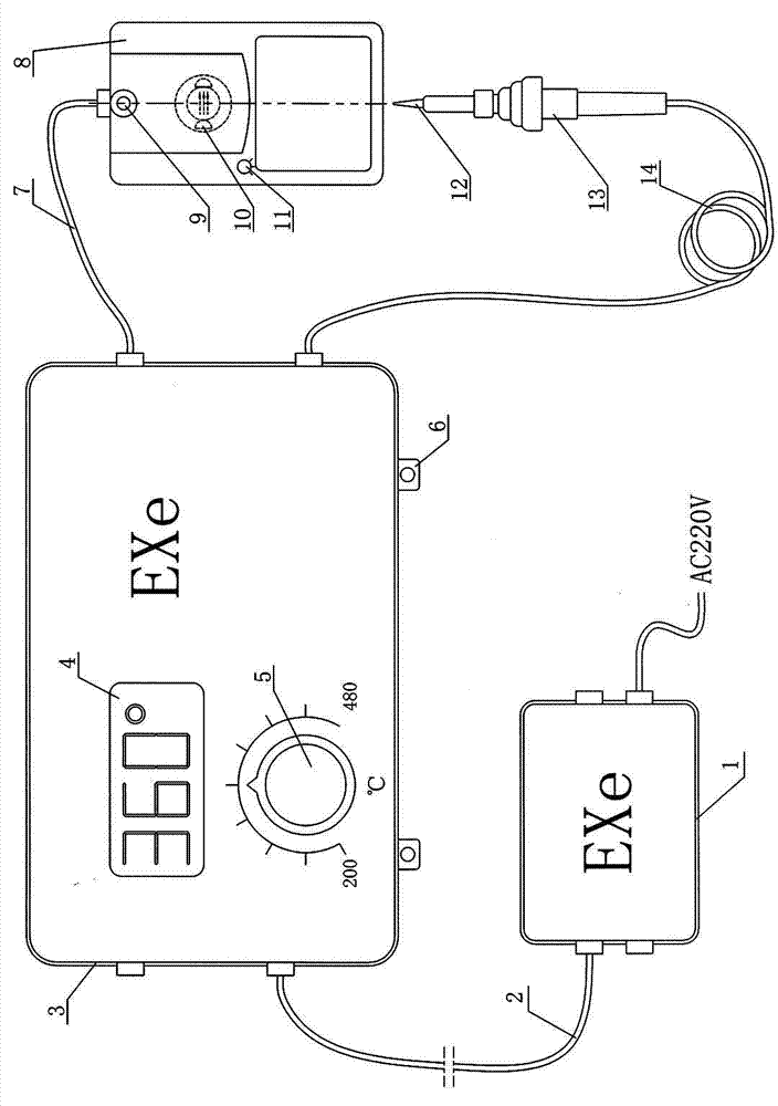 Auto-power-off explosion-proof conducting wire welding device and use method thereof