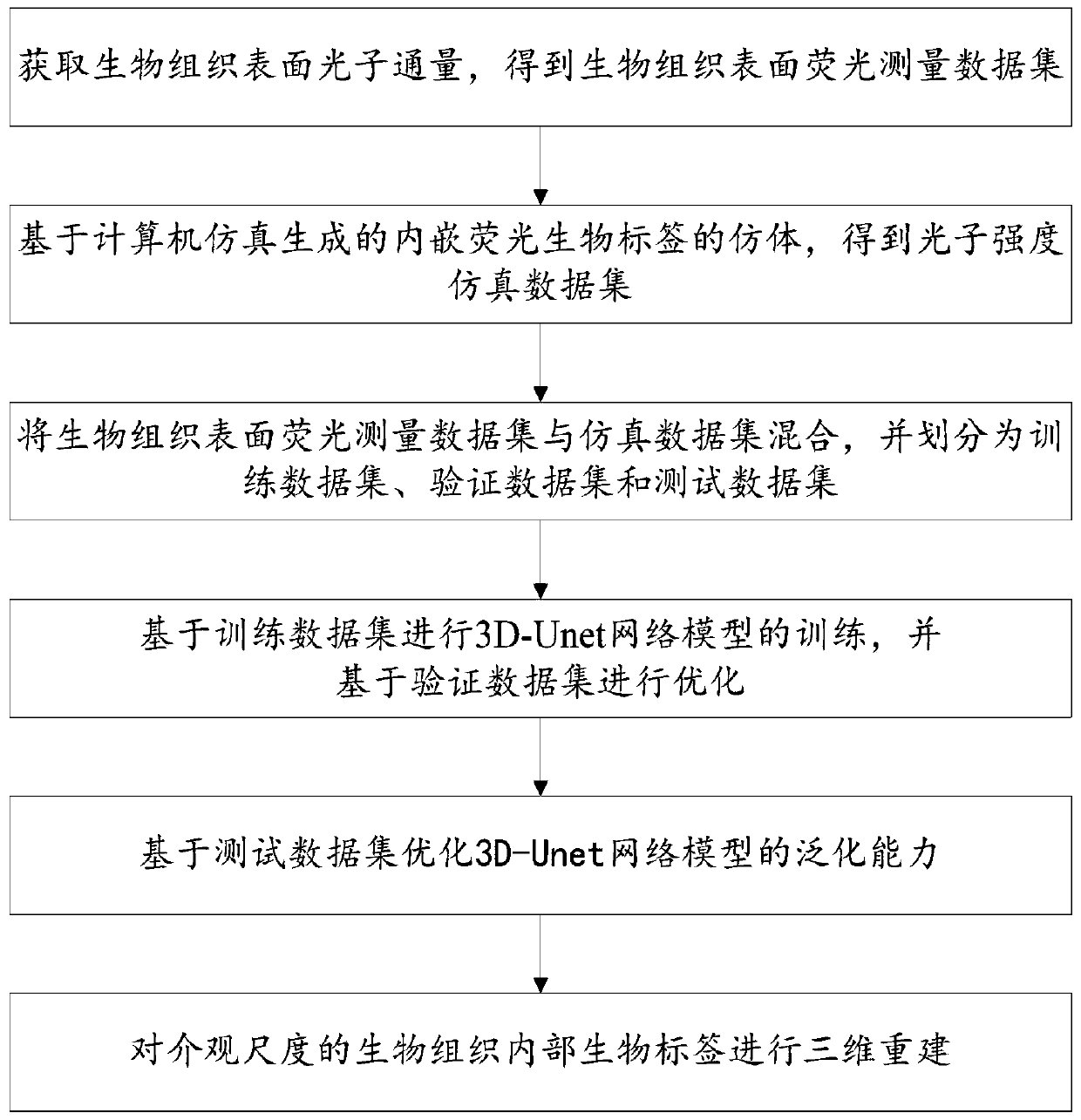 Mesoscopic fluorescence molecular imaging three-dimensional reconstruction method based on 3D-Unet and system thereof