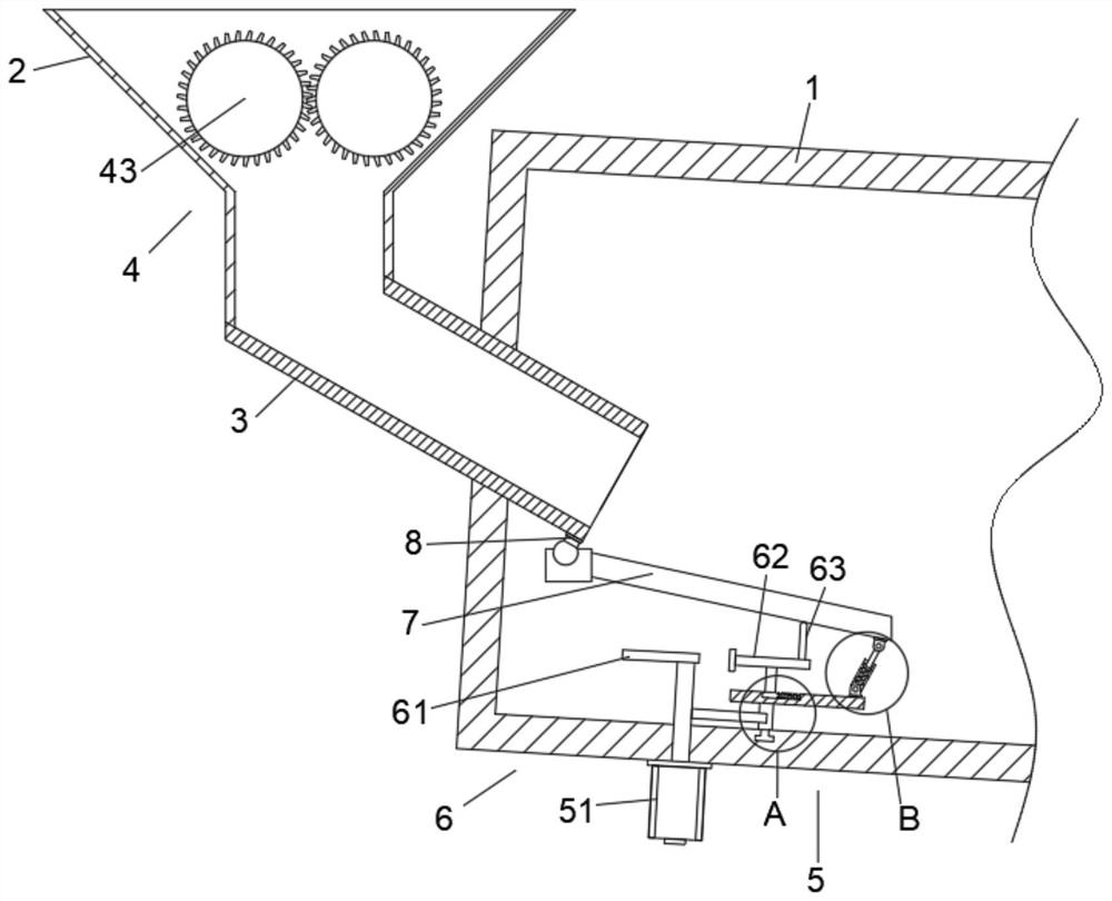 Anti-material-returning discharging structure for vanadium plant rotary kiln and using method of anti-material-returning discharging structure