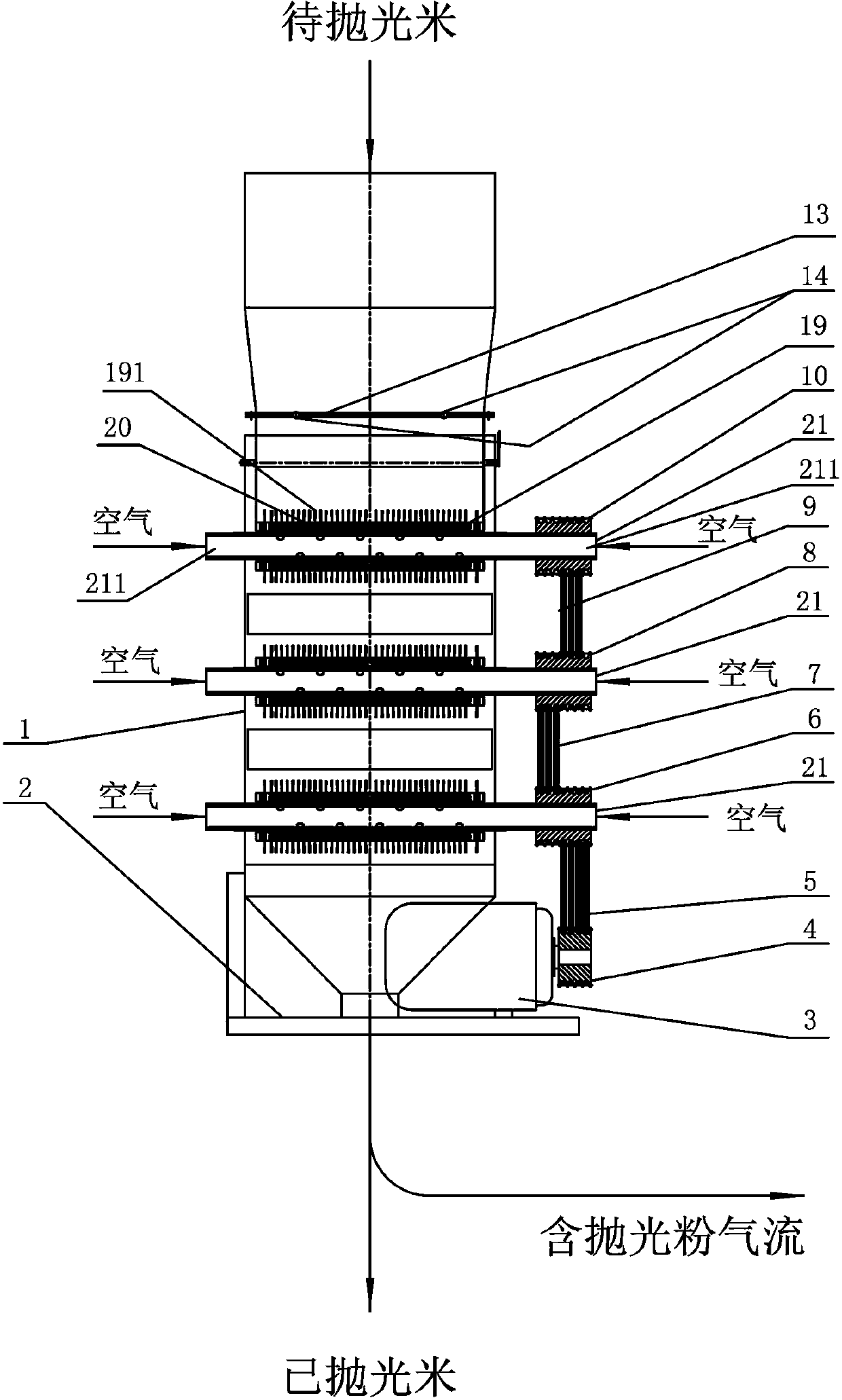 Flexible polishing device for granulated grains