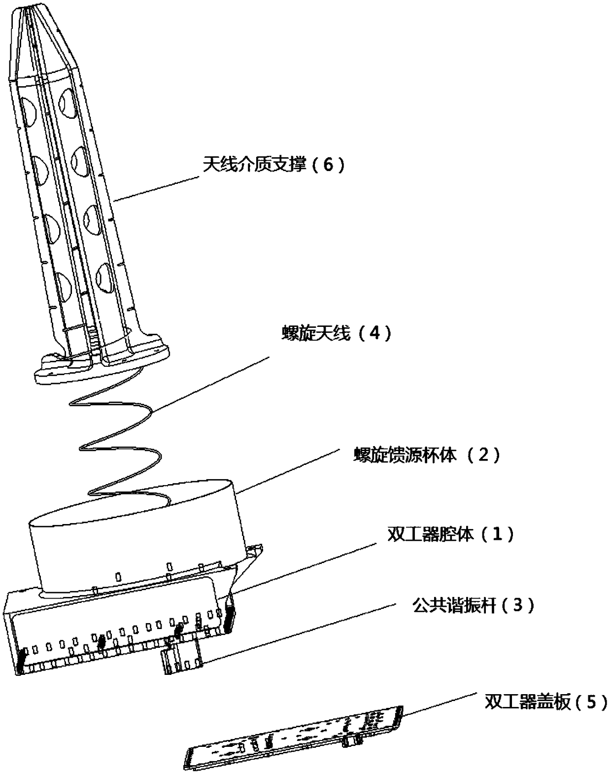 Low passive intermodulation feed source duplexer, and receiving and emitting method thereof