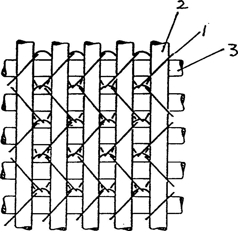 Double axial weft-knitted fabric, its knitting method and warp and weft feeding device of special flat-bed machine